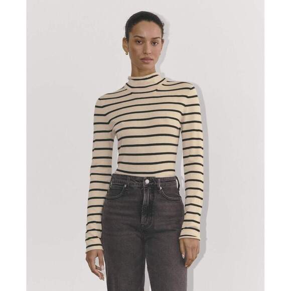 NWT Everlane Women's Funnel Neck in Cotton Cashmere Sweater Powder/Black, M… - Picture 1 of 2